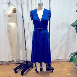 Lovely Blue Jewel Tone Jersey Wrap Dress